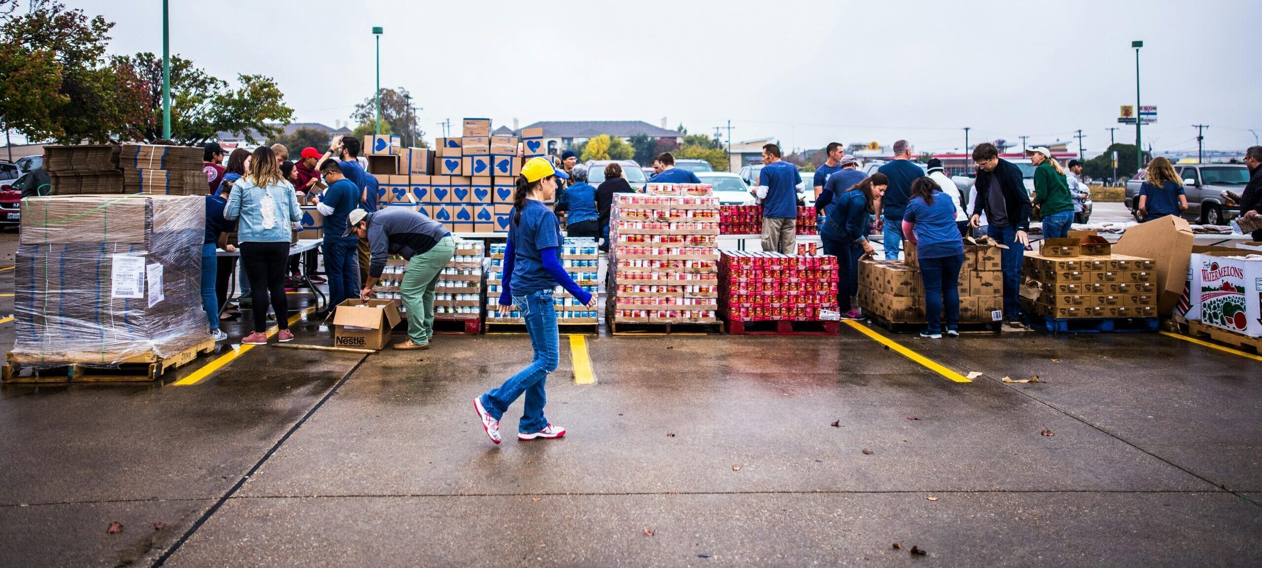 People taking containers with cargo in terminal port